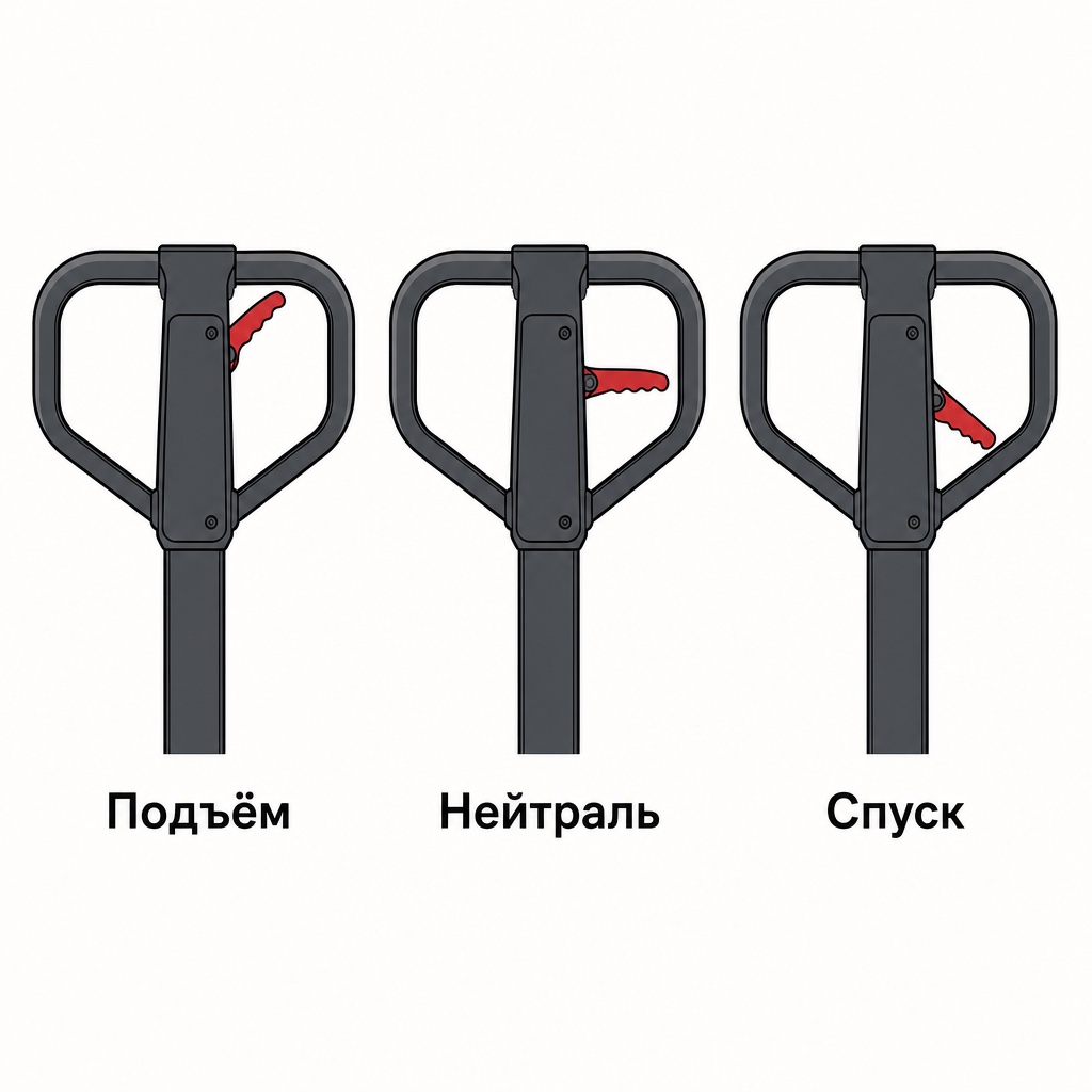 Три положения рукояти рохли: подъём, нейтраль, спуск